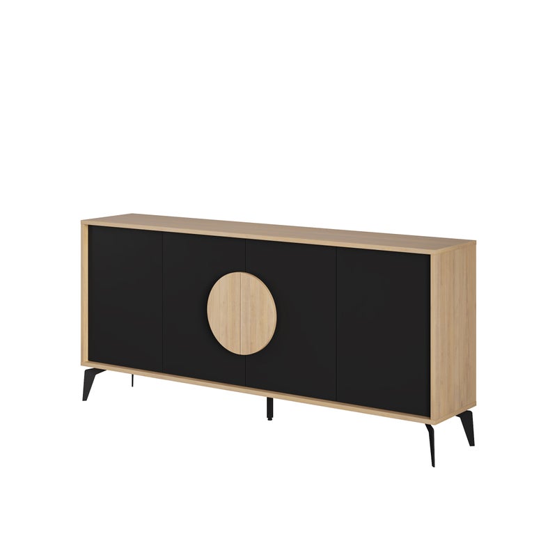 Mourah Home Gora Console - Modern Sideboard With 4 Doors - Storage Cabinet For Living Room, Office, Lounge, Dining Room, Kitchen, Hallway - 40X82X180 Cm - Oak/ Black- 2 Years Warranty - Image 3